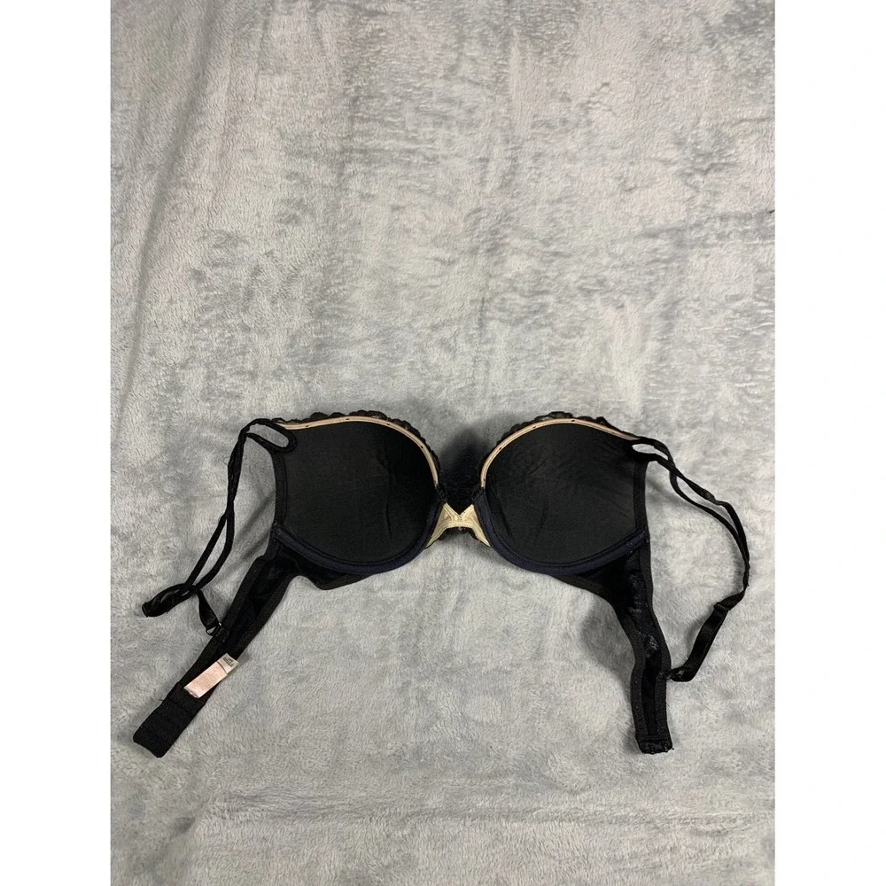 Victoria's Secret Very Sexy Womens 34C Black Bra Floral Lace Overlay